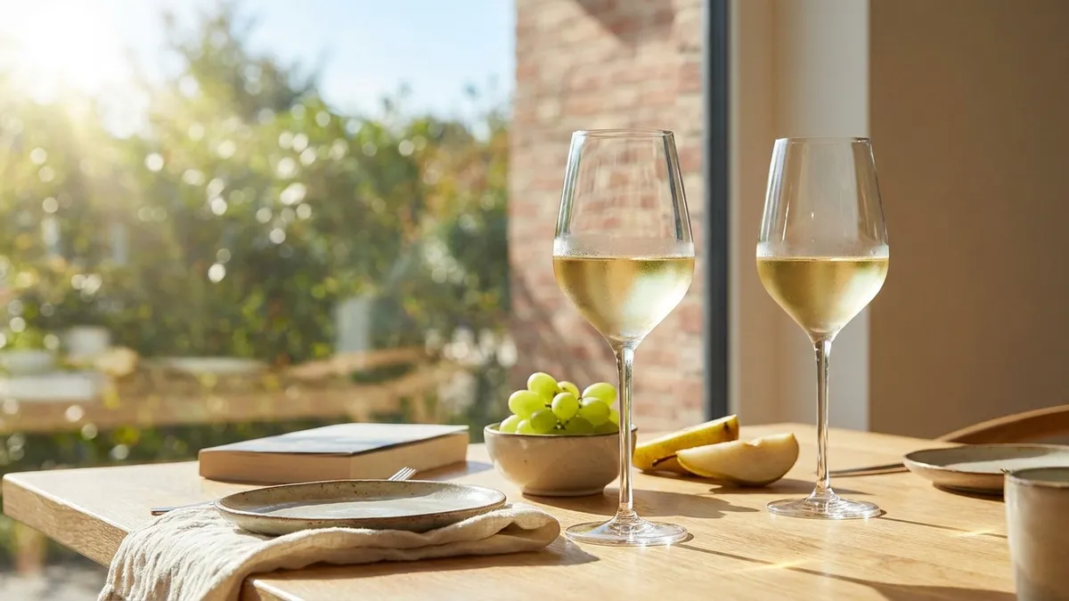 Bottles of low-alcohol and non-alcoholic wine alongside regular wine on a bright table setting