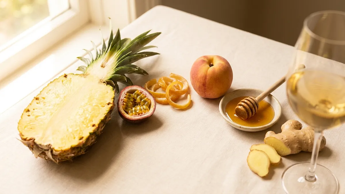 Cross-section showing the flavor spectrum of Petit Manseng wine from pineapple and citrus to honey and ginger spice