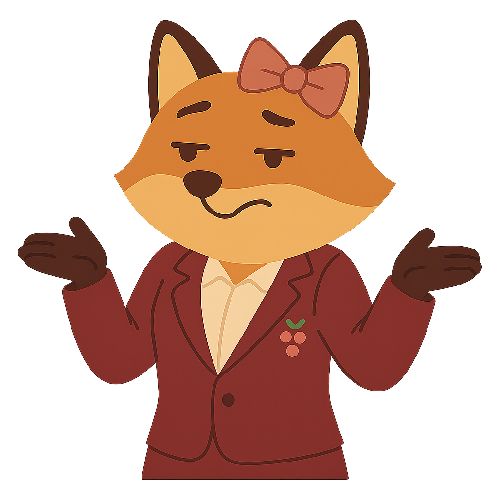 Sommy fox mascot in shrug pose